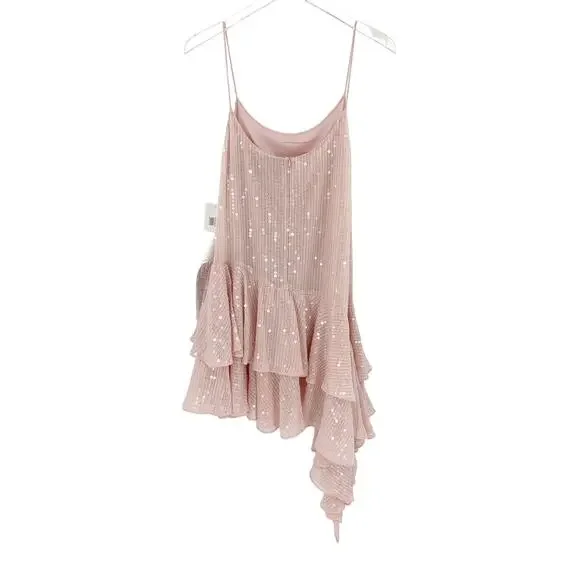 MAC DUGGAL Dress Size 0 Evening Gown Sequin Rose Pink Mini Asymmetrical Ruffle - Picture 6 of 7